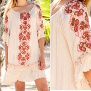 NWT Lula Soul Remi Boho Off Shoulder Dress Bead Embroidered M